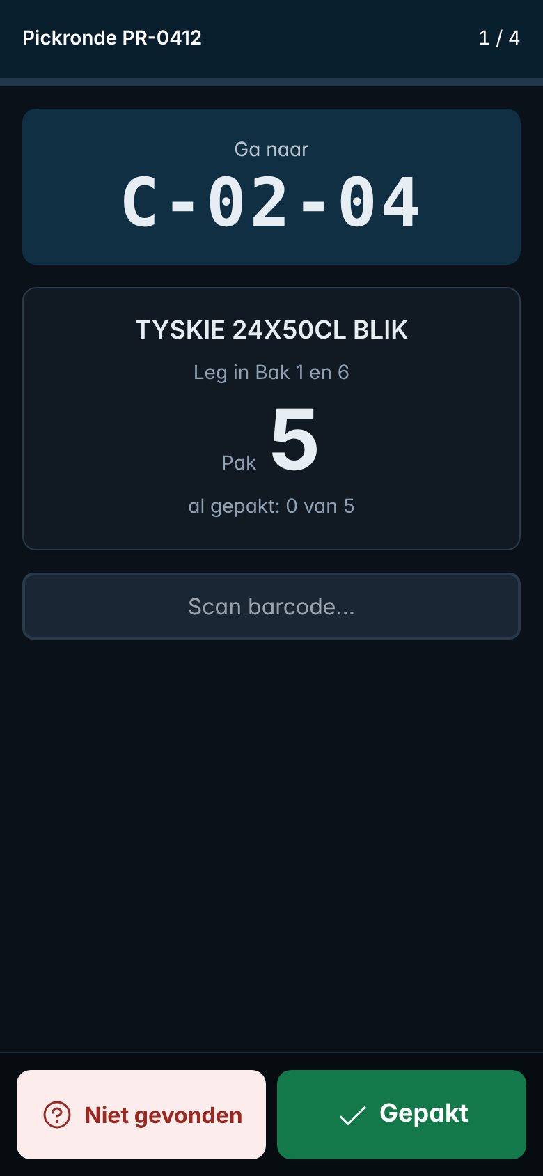 Pick-app op een handscanner