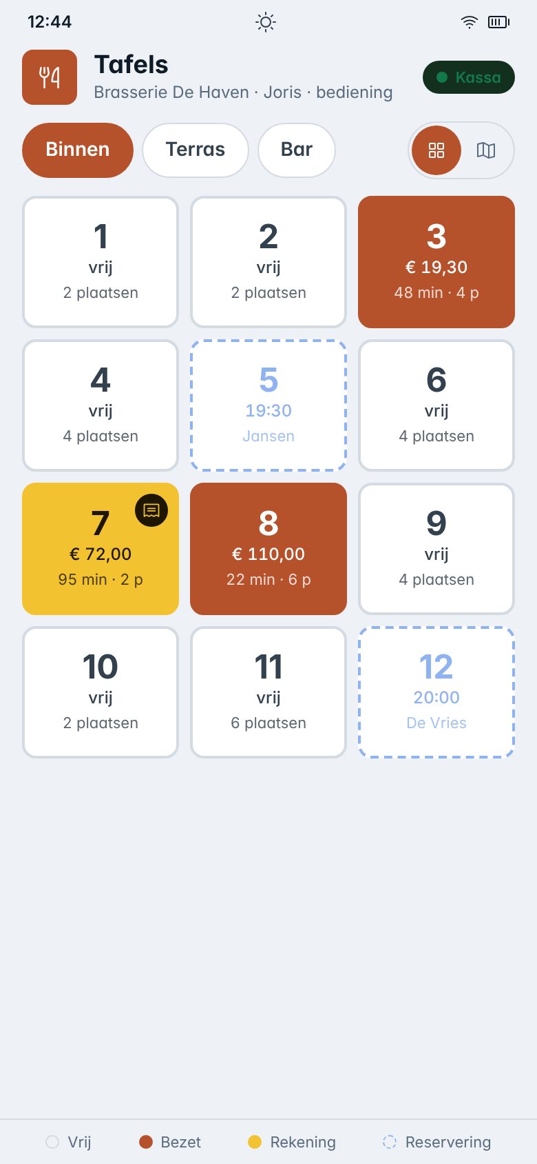 Horeca & tafels op een telefoon